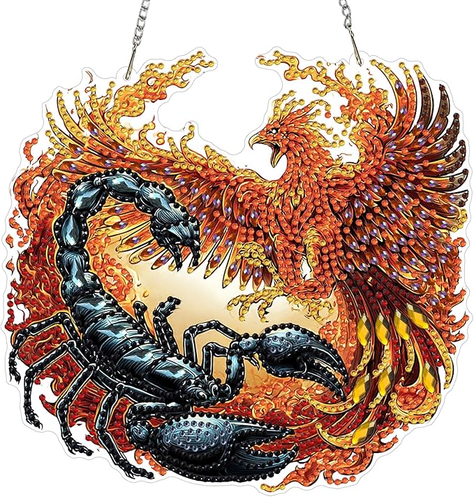 MXJSUA Scorpion and Phoenix Diamond Art Hanging Kits for Adults Beginners, DIY Acrylic Special Shaped Crystal Animals Diamond Gem Art Pendant Drills Painting Ornament for Home Wall Decor and Gift