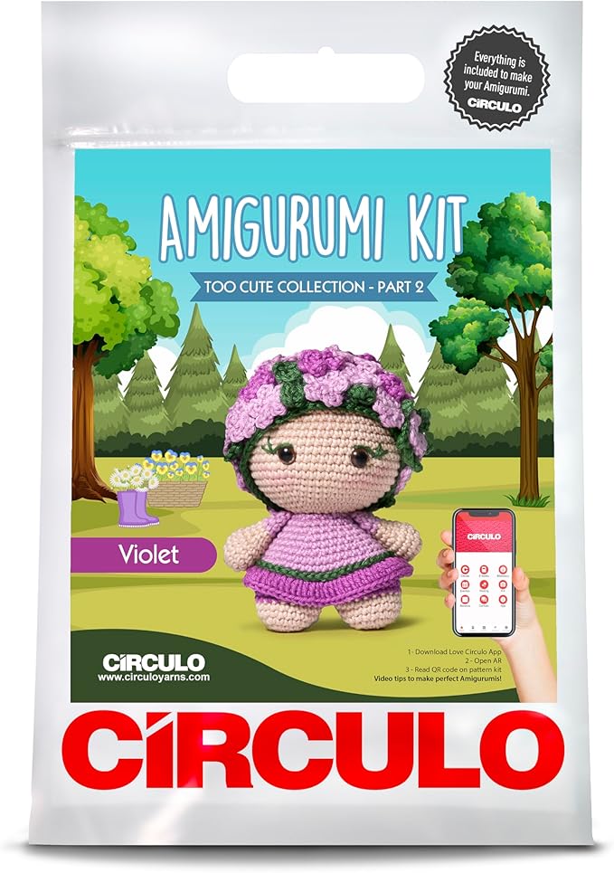 Circulo Amigurumi Crochet Kit - Too Cute - All Included, Easy Instructions - Crochet Kit for Intermediate - Crochet Set - Character Crochet Kit, Premium Amigurumi Yarn for Crocheting - Violet