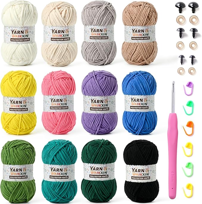 12 Pack Fluffy Chunky Chenille Yarn for Crocheting, Baby Yarn for Crocheting Soft Blanket, 600g (787yds) Bulky Yarn Set for Crochet Amigurumi & DIY Crafts B