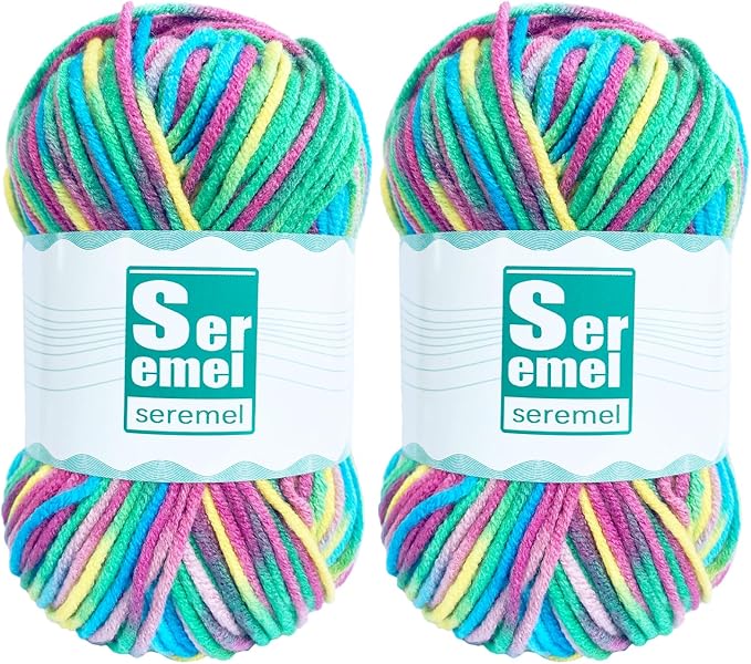 2 Pcs （2 * 48g/2 * 142yards） Crochet/Knitting Rainbow Yarn,Multicolor Variegated 100% Acrylic Yarn,Crochet Yarn for Beginners,Soft Yarn for Crocheting Blanket (Purple Green Yellow)…