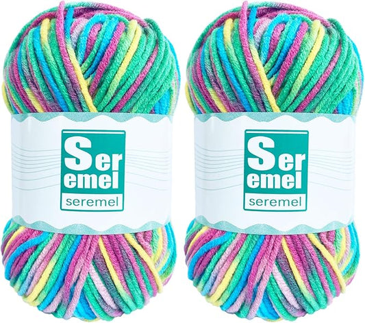 2 Pcs （2 * 48g/2 * 142yards） Crochet/Knitting Rainbow Yarn,Multicolor Variegated 100% Acrylic Yarn,Crochet Yarn for Beginners,Soft Yarn for Crocheting Blanket (Purple Green Yellow)…