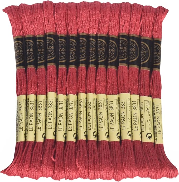 LE PAON Embroidery Floss, 14-Pack Six Strands 100% Long Staple Cotton Embroidery Thread, 8.7-Yard，Color Number：3831, Dark Raspberry