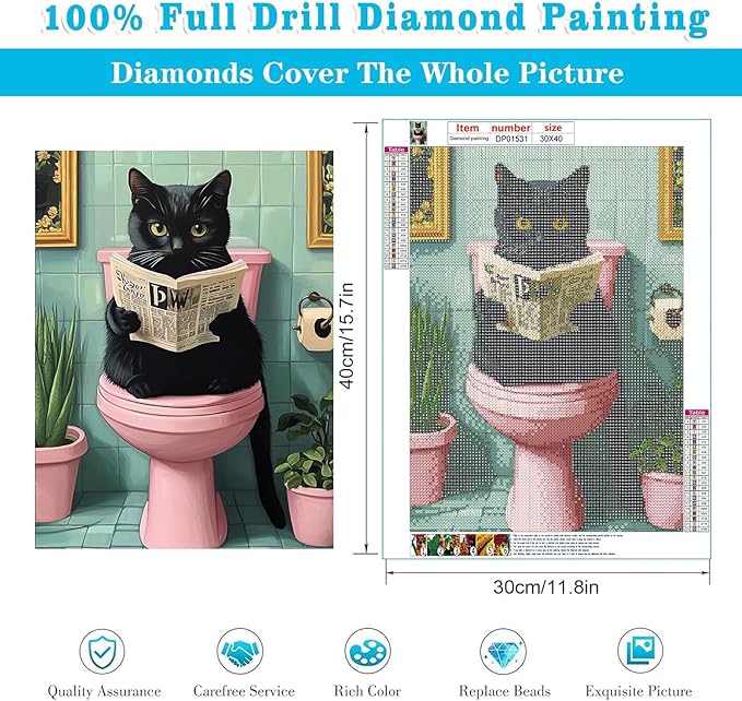 ARPADAMO cat Diamond Art Kits for Adults,5D Diamond Painting DIY Black Cat Diamond Art Diamond Painting Kits for Adult,Round Full Drill Diamonds, Diamond Art Kits for Home Decor-12x16inch