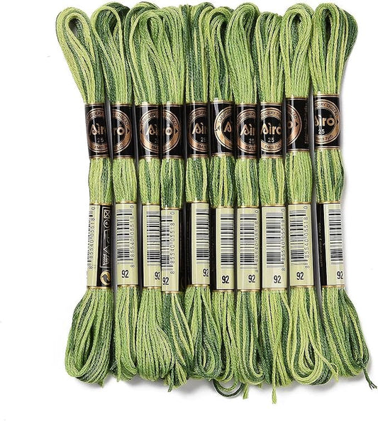 FASHEWELRY 10 Skeins Embroidery Floss Friendship Bracelet String Threads 6-Ply 0.5mm Green Cross Stitch Embroidery Thread for Sewing Bracelet Making Stitching Crafts