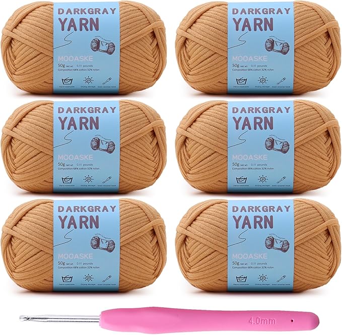 6 Pack (6 x 50g) Crochet Yarn with Crochet Hook - Worsted Medium Yarn for Crocheting - Easy-to-See Stitches Cotton-Nylon Blend Beginner Knitting Yarns for Adults and Kids