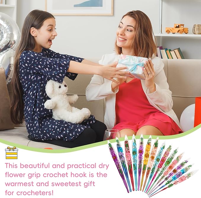 Katech 8mm Crochet Hooks with Floral Pattern-Elegant &Unique Crochet Needles-Longer Smooth Glide Crocheting Hook for Arthritic Hands, Beginners & Professional Ideal Crochet Gift(L)