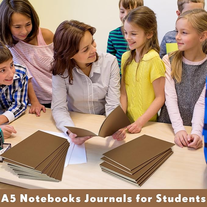 mimorou 100 pcs journals notebooks bulk - kraft softcover a5 small notebooks 5.5 inch x 8.3 inch notepads with 60 page 30 sheet for writing sketch travel office supplies(dark brown,lined)