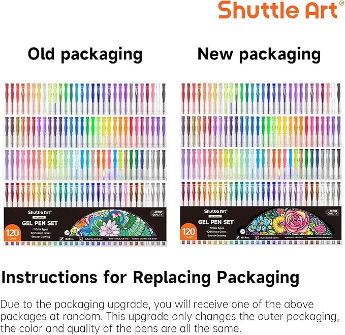 Shuttle Art 120 Unique Colors (No Duplicates) Gel Pens Gel Pen Set for Adult Coloring Books Art Markers (Pack of 2)