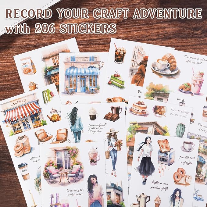 206PCS Pre-cut Junk Journal Stickers & Scrapbook Stickers: Aesthetic Journal Supplies for Planner, Scrapbooking, Card, Notebook | 20 Sheets