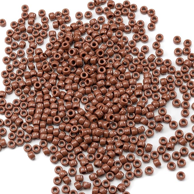 Gxueshan 1000 Pcs Acrylic Brownish Red Pony Beads Friendship Beads 6x9mm Bulk for Bracelet Necklace Jewelry Making Earring Hair Braiding Kandi Beads