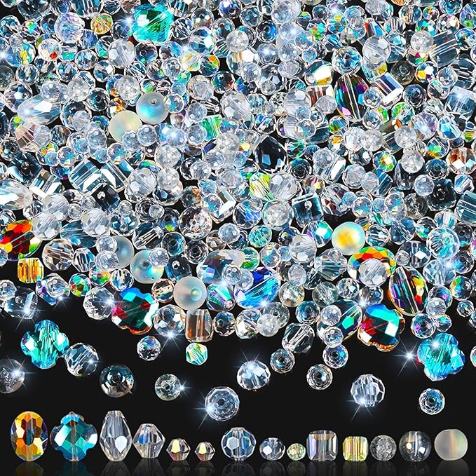 1272pcs glass beads for jewelry making, assorted crystal beads with loose beads for bracelet earring necklace suncatchers diy crafts jewelry making, ab color