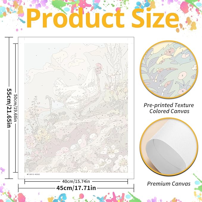 Mandun Easter Chicken Paint by Numbers for Adult, Easter Chicken Paint by Numbers Kit for Adults Beginners, DIY Acrylic Painting on Canvas for Home Wall Art Decor Gift 16x20Inch