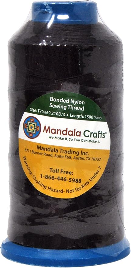 Mandala Crafts Size 69 210D T70 Bonded Nylon Thread - Dark Brown 1500 YDs Tex 70 Heavy Duty Sewing Threads for Leather, Jeans, Weaving, Outdoor Marine Upholstery
