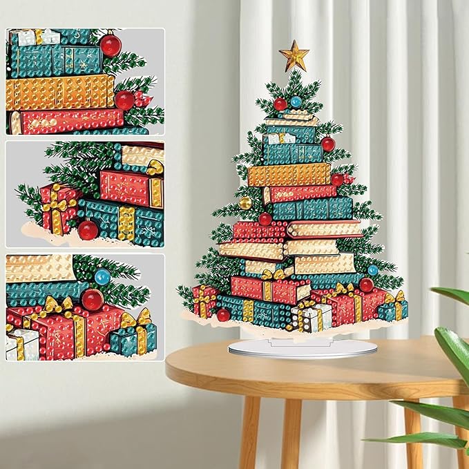 NEGEKFKX Christmas Tree Tabletop Ornament DIY Diamonds Art Painting kit,Desktop Diamonds Painting Kit for Adult,Acrylic Diamonds Painting Board Kit Ornament, Special Crystal Diamond