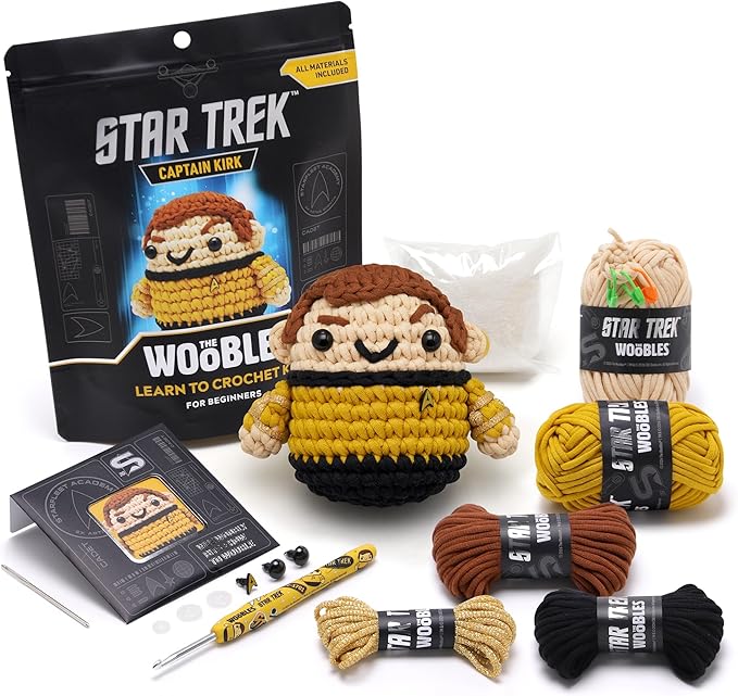 The Woobles Star Trek Crochet Kit for Beginners with Easy Peasy Yarn as seen on Shark Tank – Arts & Crafts Adult Knitting Kit with Step-by-Step Video Tutorials - Captain Kirk