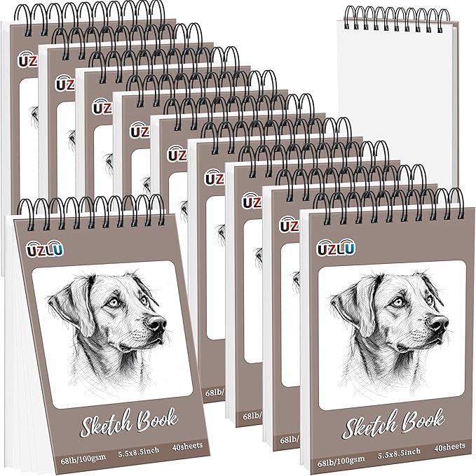 5 Pcs Sketch Books Bulk 5.5 x 8.5 in 200 Sheets Top Spiral Bound Sketch Pad Drawing Paper 40 Sheets Each Acid Free Mixed Media Sketchbook 68lb/100gsm Art Supplies for Beginner Artist
