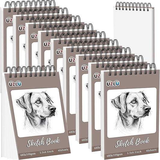 5 Pcs Sketch Books Bulk 5.5 x 8.5 in 200 Sheets Top Spiral Bound Sketch Pad Drawing Paper 40 Sheets Each Acid Free Mixed Media Sketchbook 68lb/100gsm Art Supplies for Beginner Artist