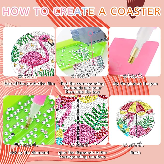 YLOLUL 10 Pc Flamingo Coasters Kit with Holder - Beginner & Kid Friendly Art Craft Gifts