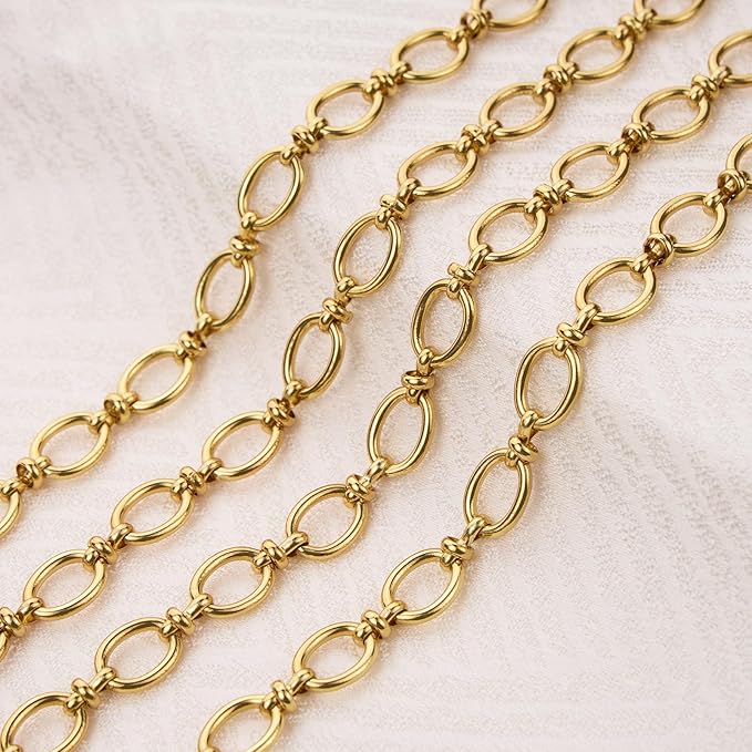 2 Meters Gold Chain for Jewelry Making Stainless Steel Oval Rolo Jewelry Making Chains with Lobster Clasps and Jump Rings