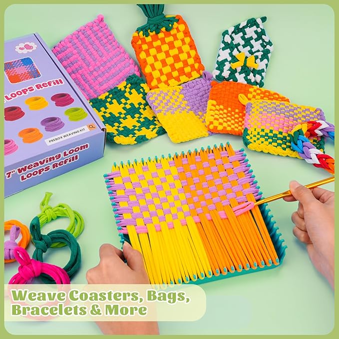 prebox 1000 pcs weaving loom loops refill, 10 colors for 7 inch potholder loom, craft supplies for kids and beginners, christmas & birthday gifts for girls 6 7 8-10 10-12 year old