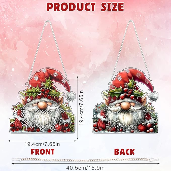 DOMROM Gnome Diamond Art Hanging Kits for Adults Beginners, Christmas Special Shaped Crystal Diamond Painting Gnome Pendant, DIY Diamond Art Suncatchers for Home Garden Wall Decor Gift