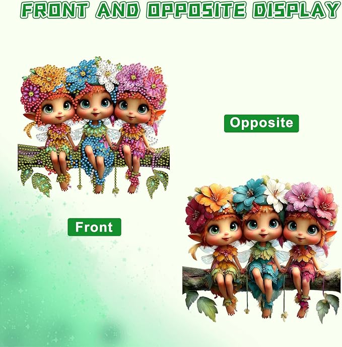 KEYIFA Fairy Diamond Painting Kit, DIY Elf Diamond Art for Adults, Diamonds Pendant Special Shaped Rhinestone Window Hanging Ornaments Home Garden Wall Door Decoration, 20cm Width