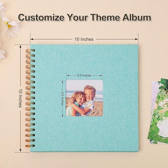 Scrapbook Photo Album 10x10 Inches 40 Pages Hardcover Kraft Paper Linen Cover Scrap Book Memory Book DIY Scrapbook Albums for Wedding Baby Boyfriend Travel Anniversary Family, LightBlue