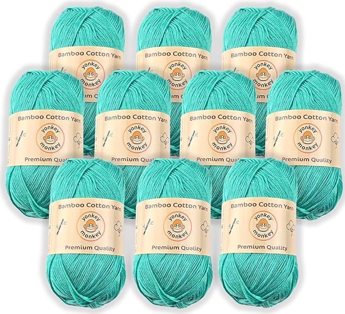 10-Pack of Yonkey Monkey 500 Grams Yarn - 70% Rayon derived from Bamboo, 30% Cotton - Imported - Light Green 9071
