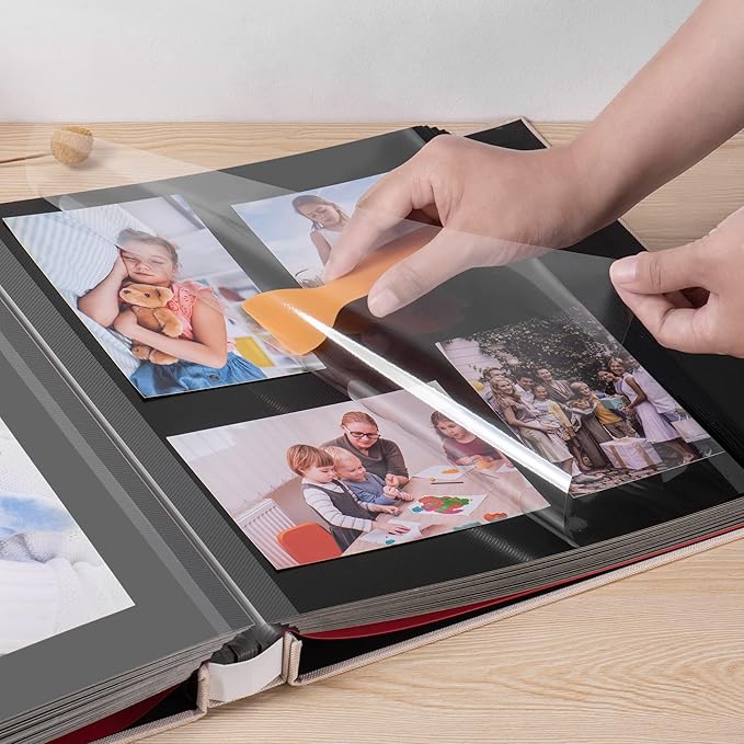 Large Photo Album Self Adhesive 4x6 5x7 8.5x11 Scrapbook Magnetic DIY Scrap Book Length 13" x Width 12.8" 120 Black Sticky Pages Linen Cover DIY Photo Album