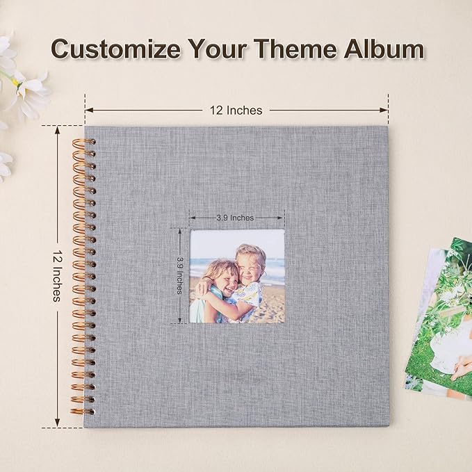 Scrapbook Photo Album 12x12 Inches 80 Pages Hardcover Kraft Paper Linen Cover Scrap Book Memory Book DIY Scrapbook Albums for Wedding Baby Boyfriend Travel Anniversary Family, Grey