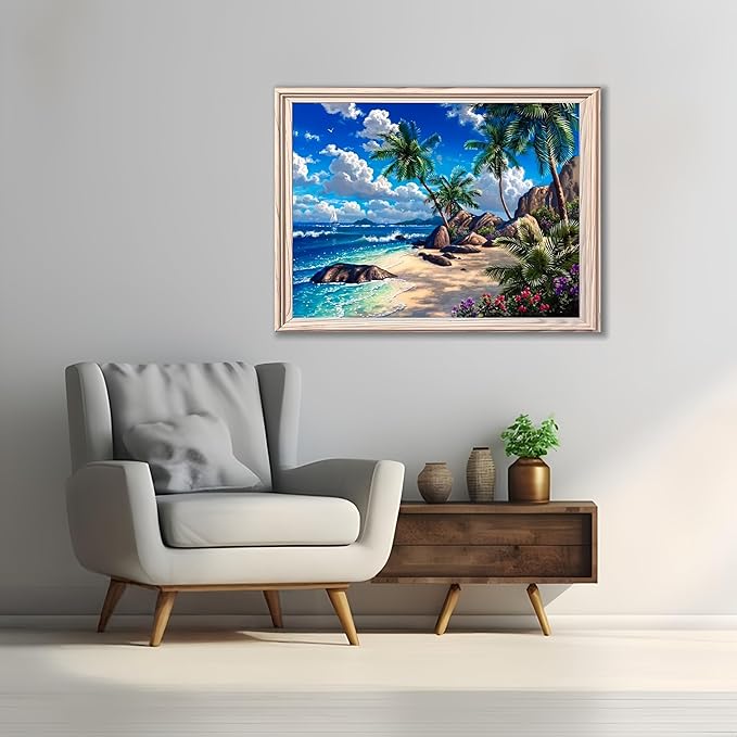 Diamond Art Kits for Adults Beach, DIY 5D Diamond Painting Kit for Beginners, Seaside Full Round Drill Gem Art Dots for Adults, Diamond Dots Paintings Crafts Home Wall Decor 12X16 Inch