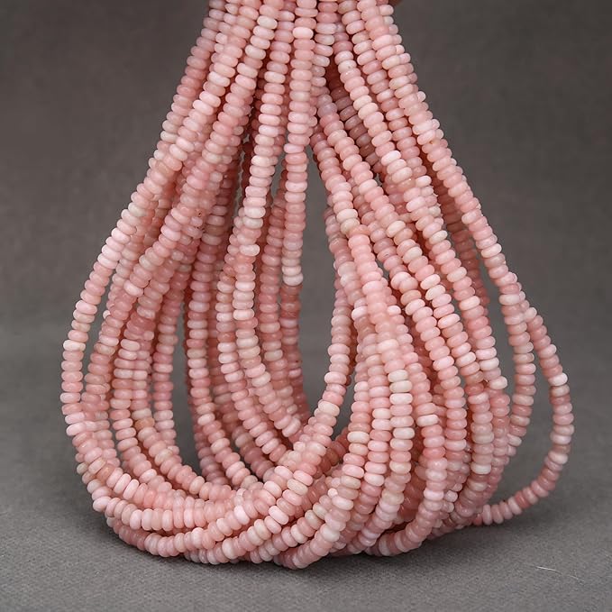 2 Strands (300PCs) Natural Pink Opal Rondelle Beads, 2 * 4mm Gemstone Loose Spacer Abacus Disk Beads for DIY Bracelet Necklace Earrings Jewelry Making, Craft Supplies Beading Kit