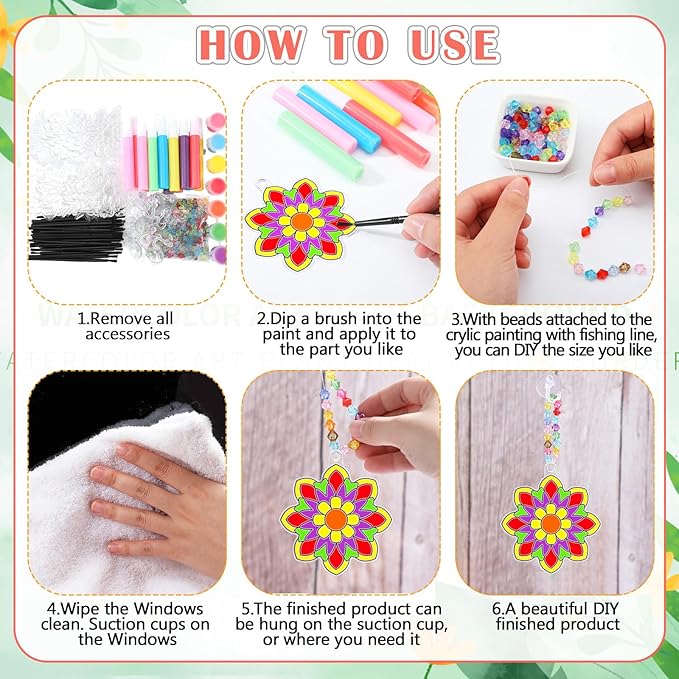 Sonwyoung 30 Sets Spring Mandala Suncatchers Craft Kits Easter Holi DIY Glow in The Dark Stained Glass Kit Paint Your Own Window Ornaments Art for Holiday Parties Home Decor and Creative Activities