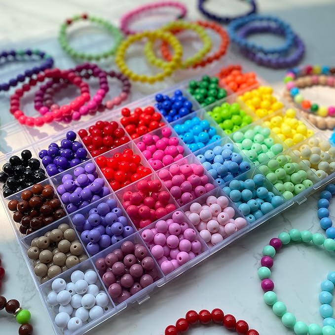 LLchunyun 756Pcs 8mm Acrylic Round Beads for Bracelets,28 Candy Colors Assorted Plastic Round Beads for Jewelry Making Kit Loose Bead Bubble Gum Bead for Earrings Necklace Phone Lanyard (8mm)