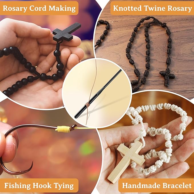 2 Pack Rosary Cord Knotting Tool, #7#9 and #36 Dual Head Twine Knotting Tool, Rosary Making Supplies, Beads Tying Kit, Beading Cord Kit for Jewelry, Fishing Hook, Bracelet(Black)