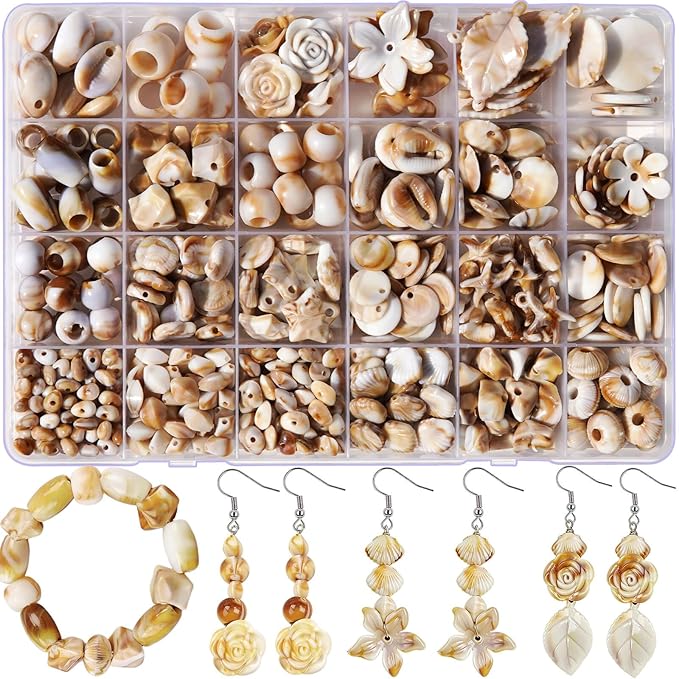 Ocean Beads for Bracelets Making, 24-Grid Imitation Boho Ocean Beach Shell Bead Charms Starfish Beads Summer Sea Dangle Pendant for Jewelry Making Necklace Earring Bracelet Anklet DIY Craft
