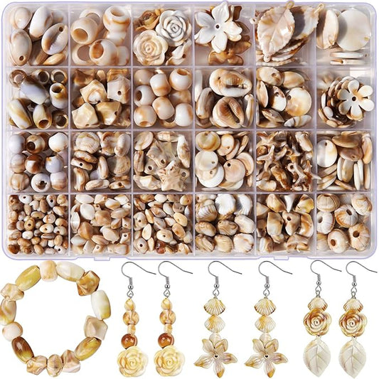 Ocean Beads for Bracelets Making, 24-Grid Imitation Boho Ocean Beach Shell Bead Charms Starfish Beads Summer Sea Dangle Pendant for Jewelry Making Necklace Earring Bracelet Anklet DIY Craft