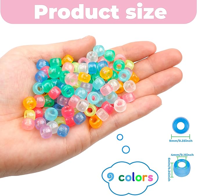 gmma glow in the dark pony beads bulk for bracelet 9 color 1000 pcs plastic beads for jewelry making friendship bracelet making diy necklace party decoration supplies