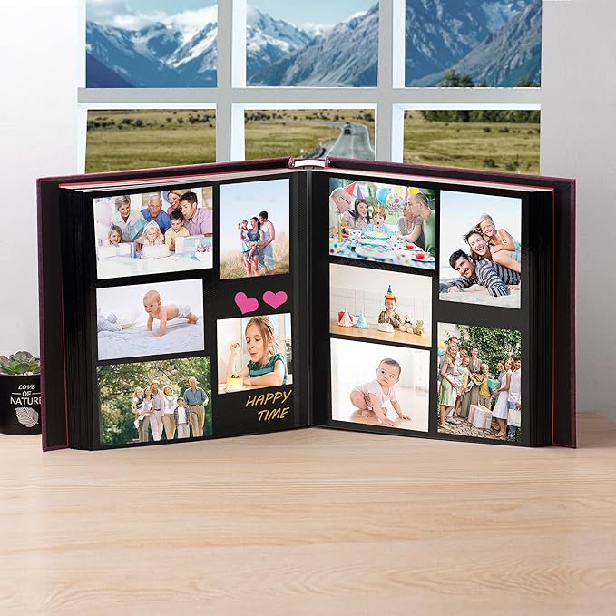 Large Photo Album Self Adhesive 4x6 5x7 3x5 8x10 Scrapbook Magnetic Album DIY Scrap Book Length 13 x Width 12.8 (Inches) 120 Black Sticky Pages Linen Cover DIY Photo Album(Purple)