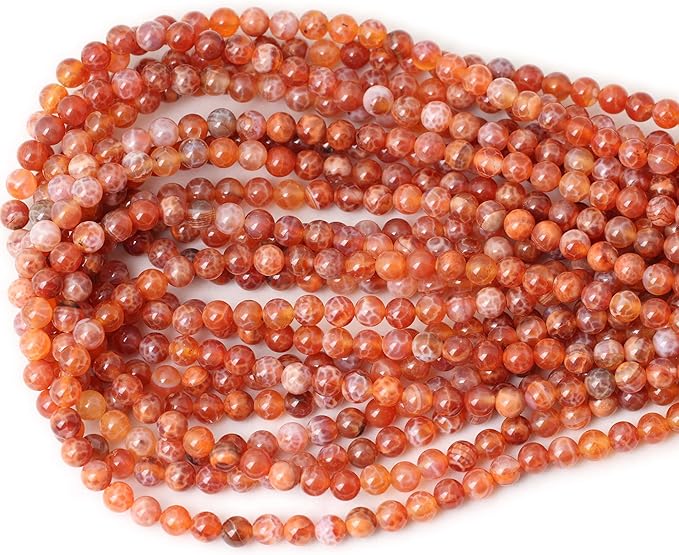60PCS 6mm Natural Red Dragon Vein Agate Round Loose Beads for Jewelry Making 1 Strand 15 inch