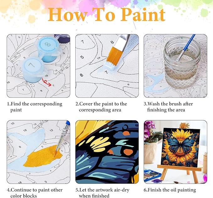 Framed Paint by Numbers Kit for Adults Beginner Butterfly, Adult Paint by Number Kits on Canvas Framed, DIY Acrylic Oil Painting by Numbers with Frame, Sunflower for Home Decor Gift 10 X 10 Inch