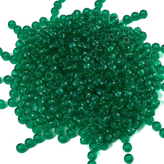 Gxueshan 1000 Pcs Acrylic Transparent Green Pony Beads 6x9mm Bulk for Bracelet Necklace Jewelry Making Earring Hair Braiding for Bracelets Making Plastic Beads