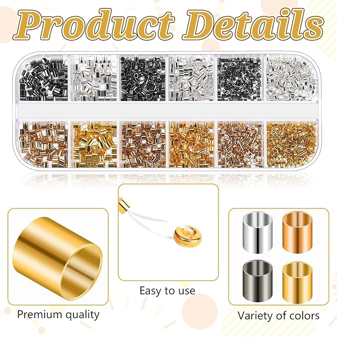 2200 Pieces Crimp Beads for Jewelry Making, Crimp Tubes with Crimping Pliers, 3 Sizes 4 Colors Crimping Beads for Bracelet Necklace Earring DIY