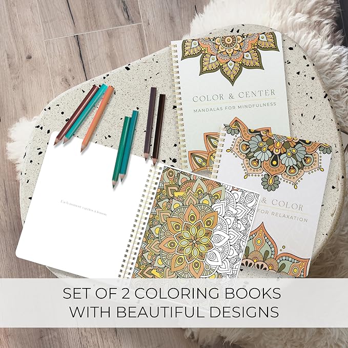 Beautiful Adult Coloring Book Set of 2 for Relaxation - Mandala Coloring Books with Inspirational Quotes Making it a Great Gift - Perfect Stress-Relieving Books Fun to Color for Women