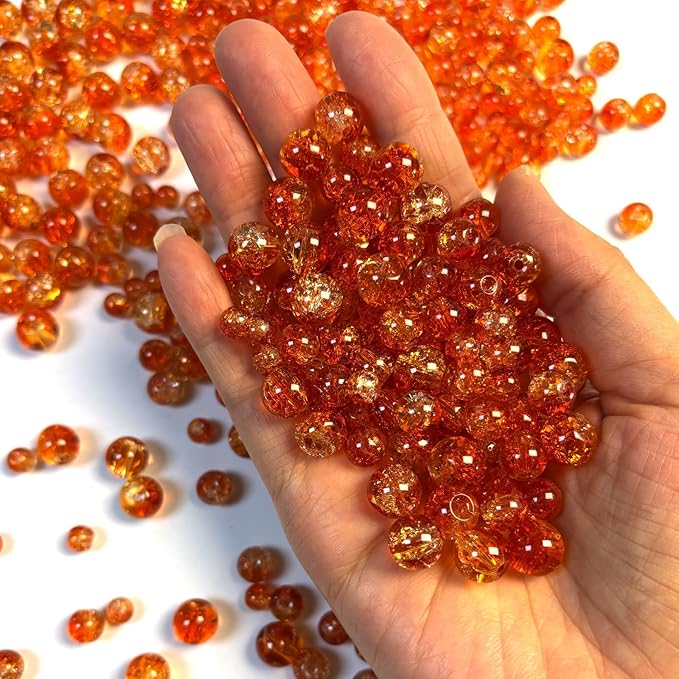 Glass Beads for Jewelry Making, 315Pcs Crackle Round 6/8/10mm Crystal Beads for Bracelet Craft Necklace Earring Making Wine Charms Wind Chimes, Red Amber with Light Yellow Color