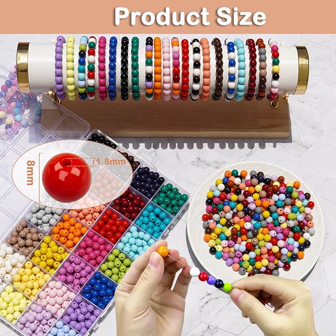 870Pcs 8mm Acrylic Round Beads for Jewelry Making, 28 Colors Assorted Round Beads for Bracelets Making Kit Pastel Plastic Bubble Gum Loose Spacer Beads for Bracelets Necklace Earring DIY Craft