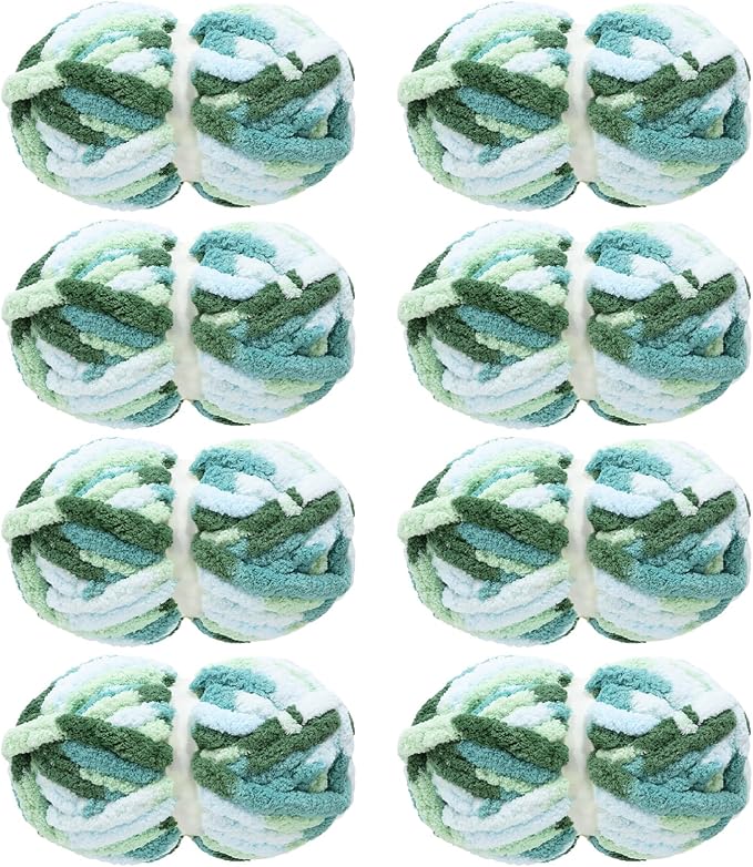 MABOZOO Tie Dye Chunky Yarn for Crocheting & Knitting, 8 Pack - Soft Plush White Fluffy Jumbo Chenille Yarn,Giant Thick Fuzzy Bulky(29 yds, 8 oz Each Skein)