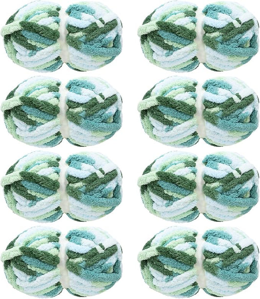 MABOZOO Tie Dye Chunky Yarn for Crocheting & Knitting, 8 Pack - Soft Plush White Fluffy Jumbo Chenille Yarn,Giant Thick Fuzzy Bulky(29 yds, 8 oz Each Skein)