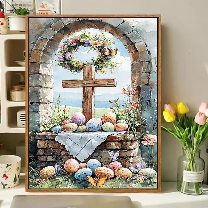 hkejoi Easter Paint by Numbers Kit for Adults Beginners, Adult Paint by Number Kits on Canvas Cross, Painting by Number DIY Crafts Acrylic for Gift Home Decor 16x20 in