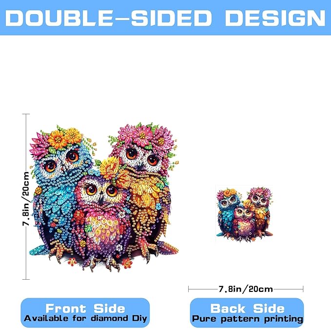 VAIIEYO Owl Diamond Art Hanging Ornament, Bird Animal Diamond Painting Suncatchers Window Hanging Kit with Chain, 7.5x7.5 inch Crystal Pendant Art Craft for Gift Home Wall Front Door Decoration